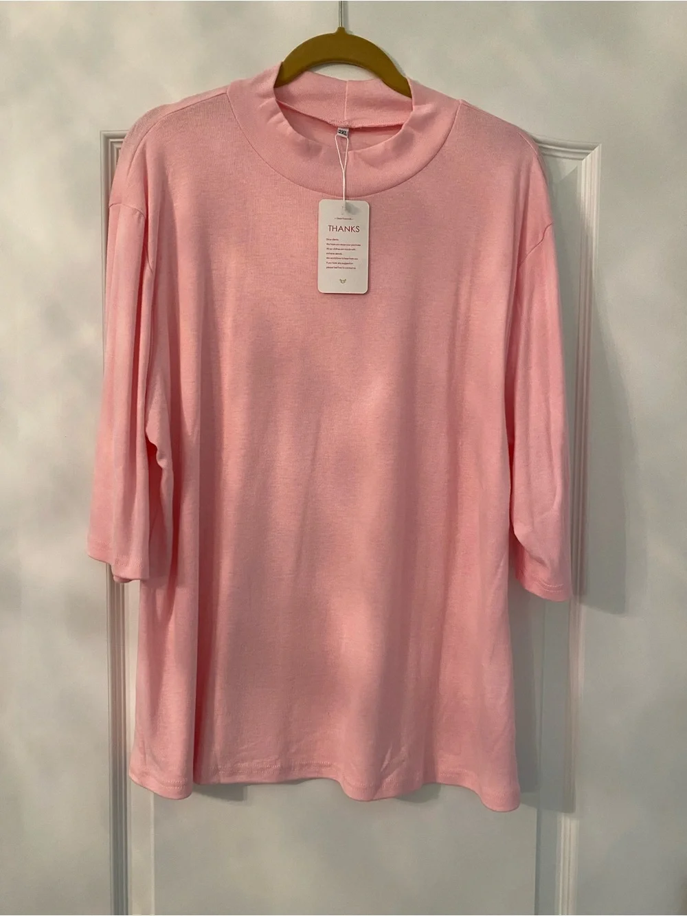 Macy's Light Pink Mock Neck Short Sleeve Tee - Picture 1 of 3